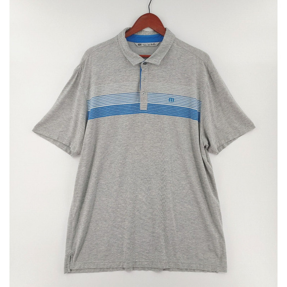 Travis Mathew Polo Shirt Mens XXL Gray Striped Golf Tennis Modal-Blend - Picture 1 of 16